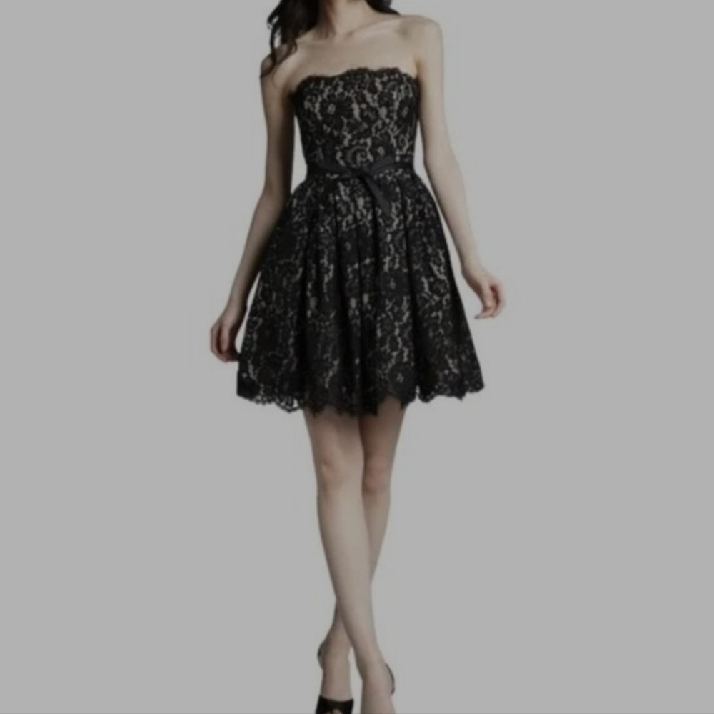 Beautiful Liberated And Free Black Lace With Tan Underlay Size 4 Strapless Dress